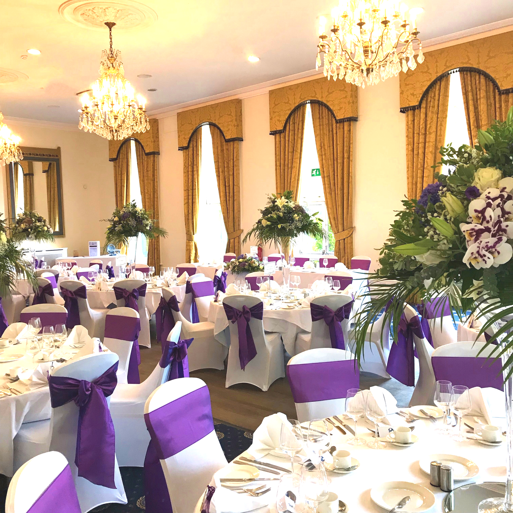 Chair Covers & Sashes - Royal Purple Taffeta - The Spa Hotel - Tunbridge Wells - Wedding Day Service