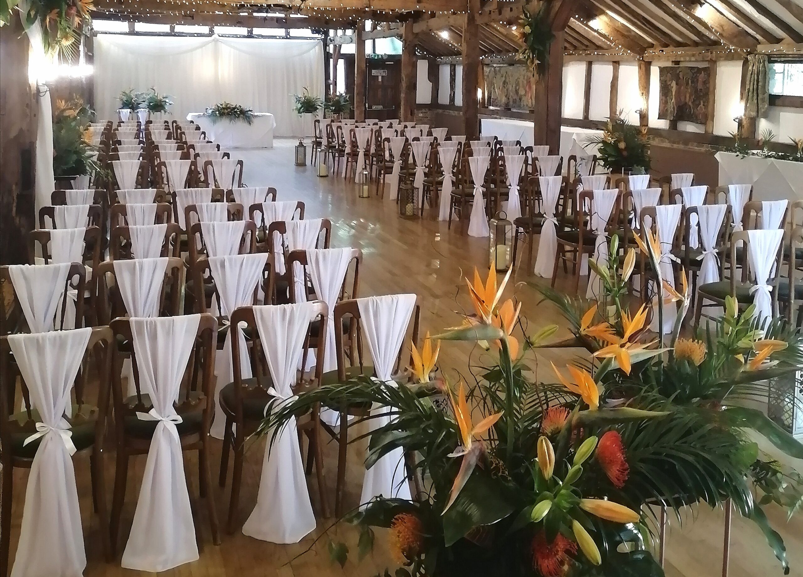 White chair drop drapes Wedding Day Service Kent Surrey Sussex